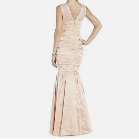 NWT Bcbgmaxazria geo formal gown blush pink color sz 8 lace taffeta fit + flare - Picture 2 of 15